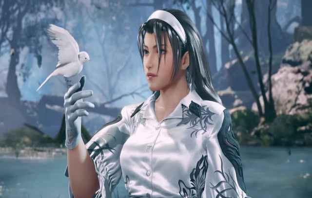 Jun Kazama holds a white dove ,international symbol of peace, in her hand.
