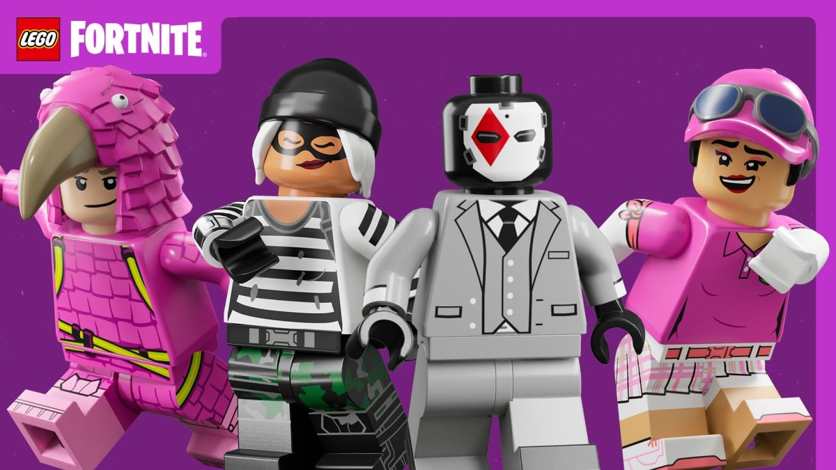 Four LEGO Fortnite characters posing next to each other.