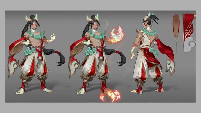 Lee Sin models with a white and red outfit.