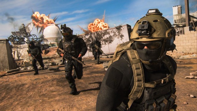 Soldiers deploy on a desert in Al Mazrah in Call of Duty.