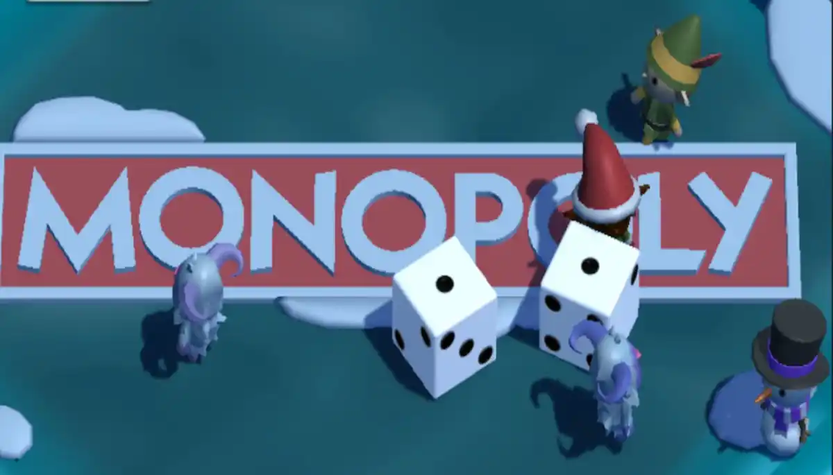 Monopoly GO board North Pole with Dice, snowman, and elf