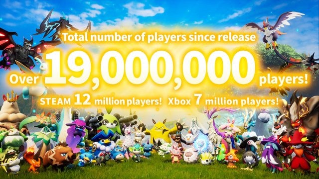 Palworld celebrating 19 million total players.