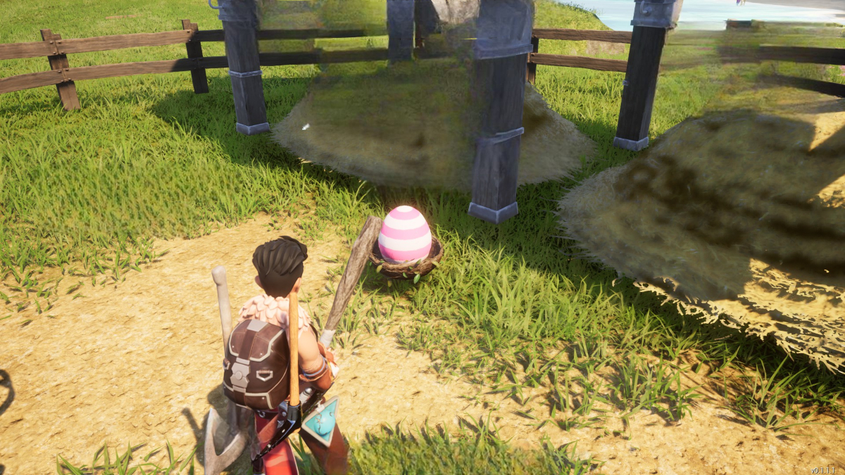 A player looking at an egg in a Breeding Pen in Palworld.