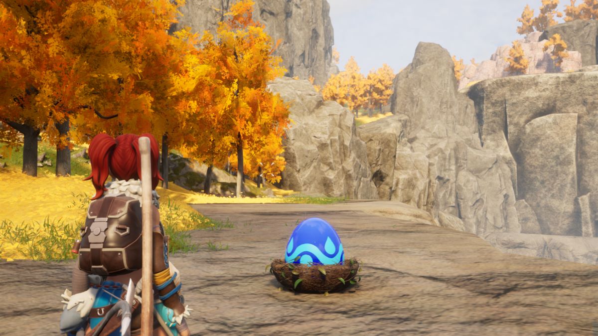 An in game screenshot of a player facing a Damp Egg in Palworld.