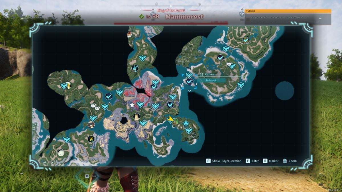 A screenshot of the map in Palworld that shows Katress's map icon highlighted.