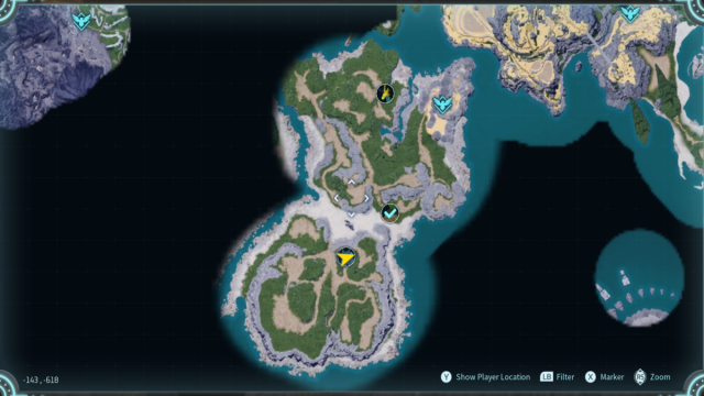 A screenshot of the map in Palworld showing the location of Lunaris.