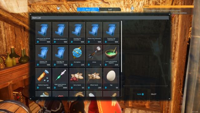 A screenshot of a Wandering Merchant's inventory in Palworld.