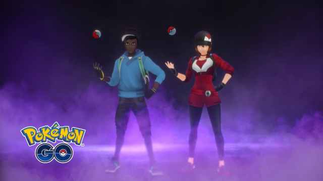 A slightly menacing avatar pose where the Pokemon Go player is tossing a Poke Ball.