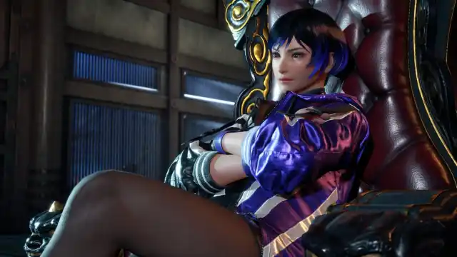 Reina sitting on a throne in Tekken 8.