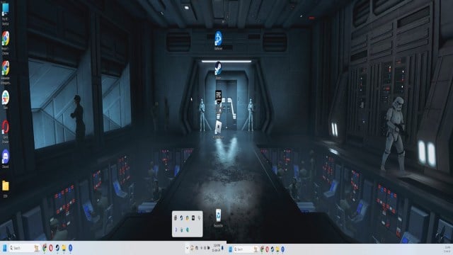 An imperial bridge with troops dual monitor wallpaper