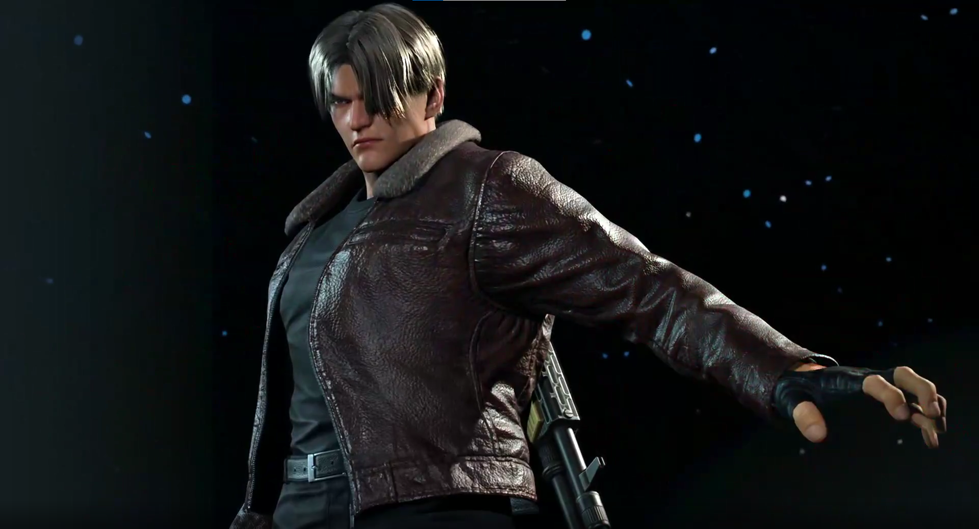 A screenshot of the Leon Kennedy Jin character customization from Tekken 8.