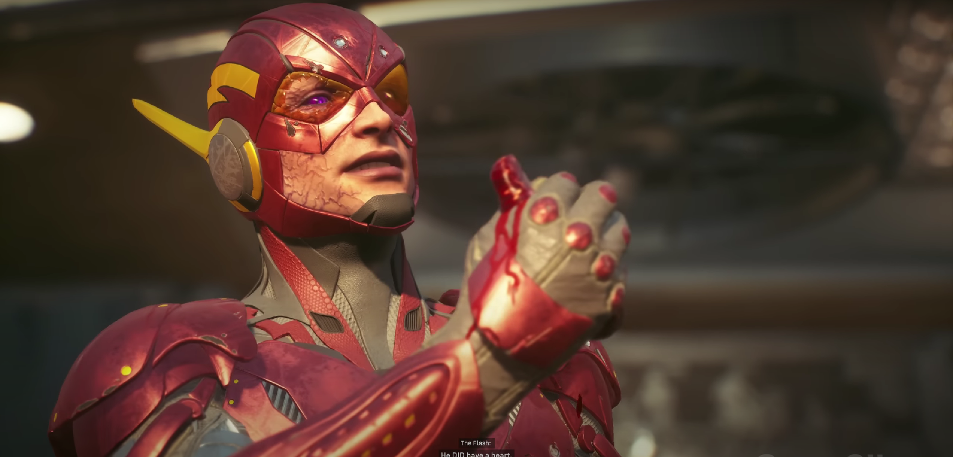 An in game screenshot of The Flash holding Lex Luthor's heart from Suicide Squad Kill the Justice League