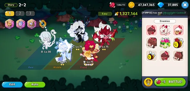 Cookie Run Kingdom team comprised of Silverbell Cookie, Black Pearl Cookie, Frost Queen Cookie, Pitaya Dragon Cookie, and Wildberry Cookie.