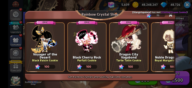 Rainbow Crystals and costumes in Cookie Run Kingdom.