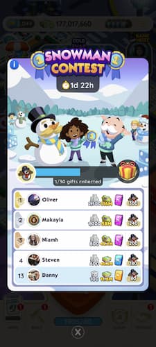 Snowman Contest leaderboard