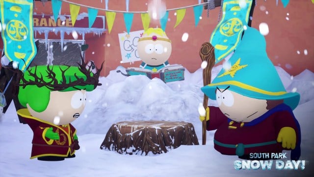 Cartman and Kyle having a standoff and Butters standing behind them with Book of Laws