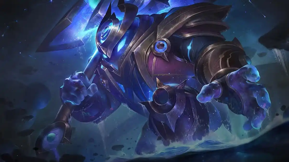 Dark Cosmic Nautilus reaches out to grab a small enemy in League of Legends