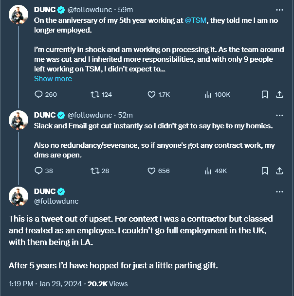 TSM Dunc announces his exit from the company on Twitter.