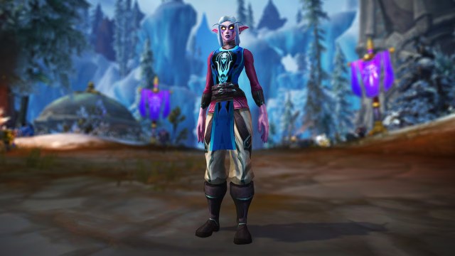 Night Elf wearing Tabard of Frost and standing in the Azure Span