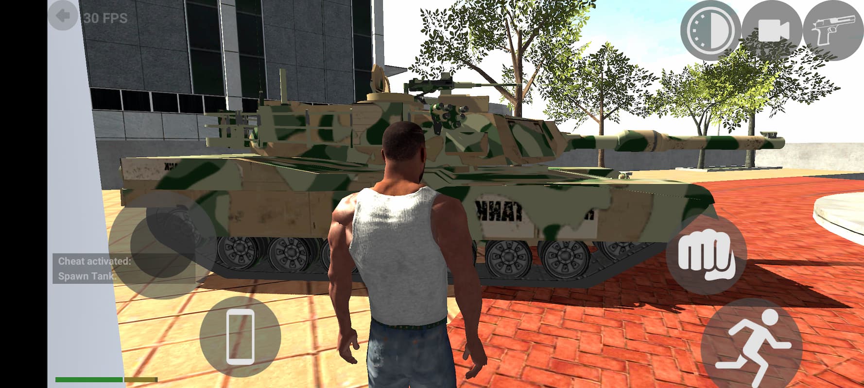 Man in front of tank after using cheat codes