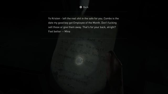 A document in The Last of Us 2 hinting at the Greenplace Market safe combnation