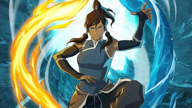 Korra from the The Legend of Korra show with her bending multiple elements at once