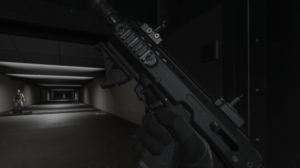 COR 45 pistol in the training range in MW3