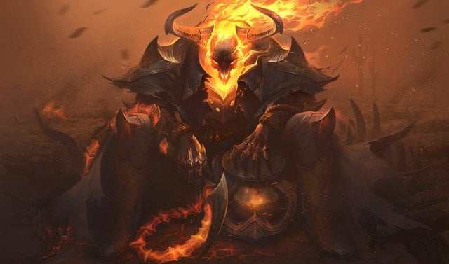 Thresh sitting, with his head burning with massive flames.