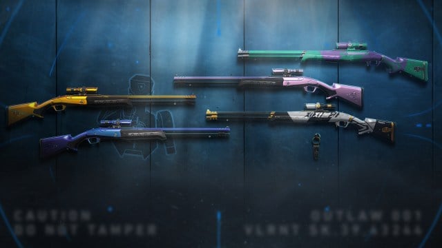 Colored Outlaw weapon skins in VALORANT.