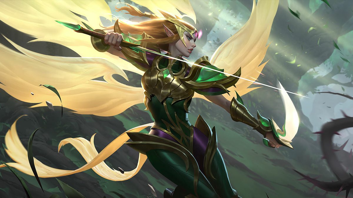 Kayle drawing her sword as she moves ahead.