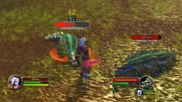 A Rogue in WoW Classic fighting two Crocolisks with the Plater Nameplates addon showing their health bars