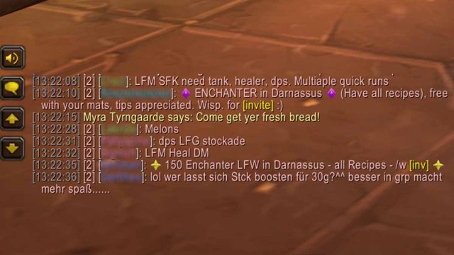 WoW Classic chat window with the Prat 3.0 addon
