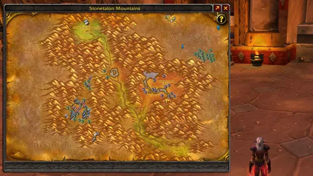 WoW Classic addon Questie showing quest locations on the Stonetalon Mountains map