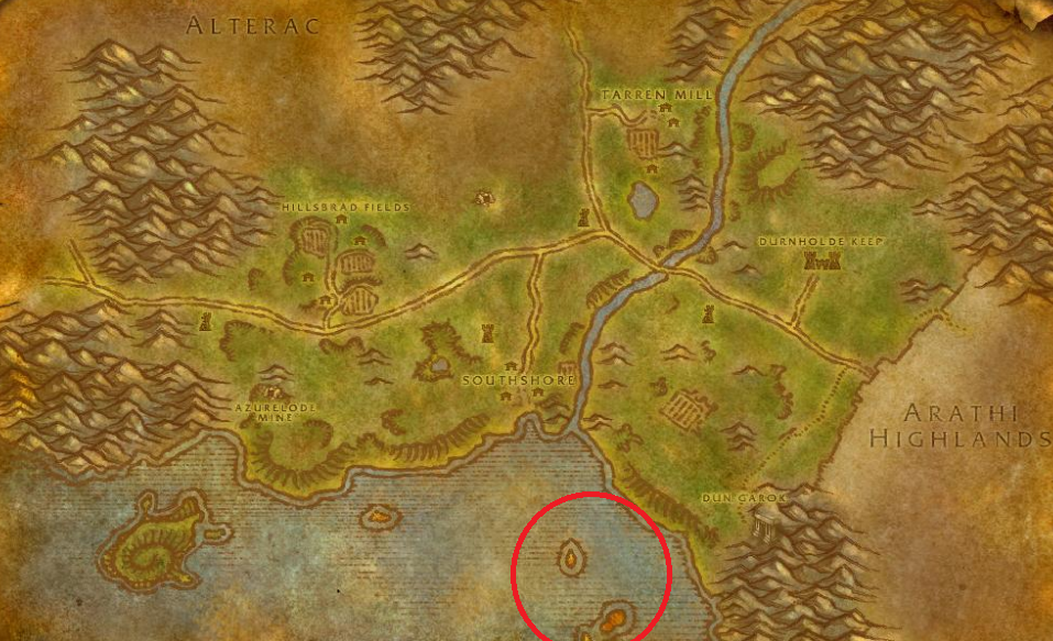 Image of the map in WoW SoD showing Hillsbrad Foothills.