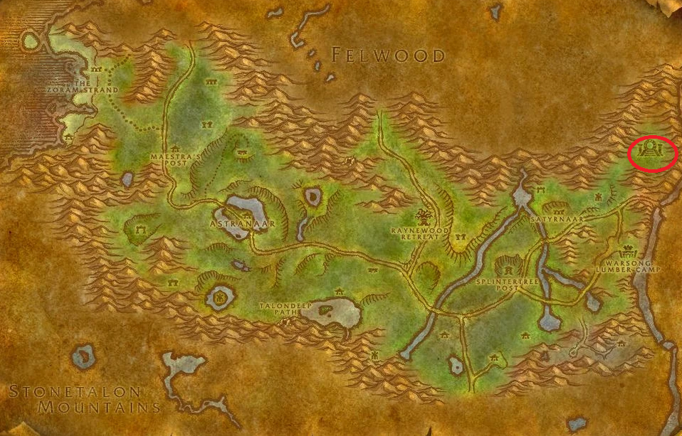 Image of the map in WoW SoD showing the location of the First Owl Symbol.