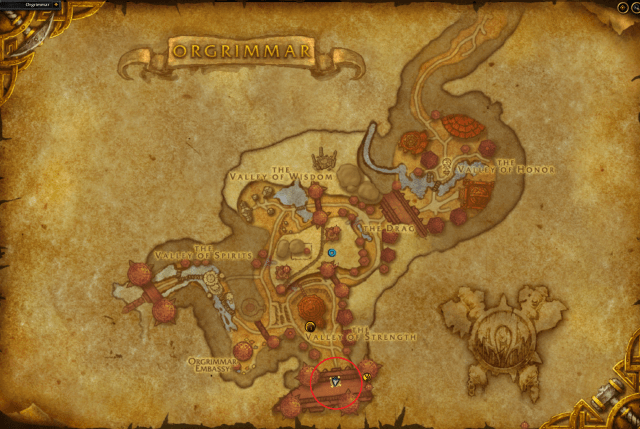 Map of Orgrimmar, showing where to start Reclaiming Gilneas