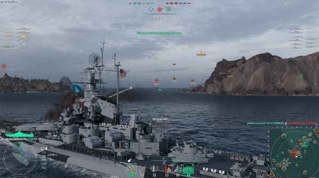 The player's ship in the thick of the action in World of Warships.