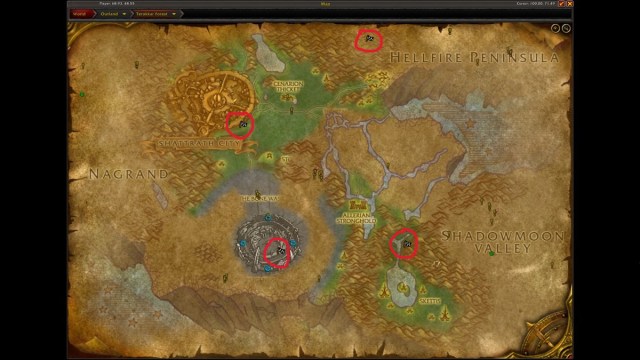 Terrokar Forest map with marked outland cup races