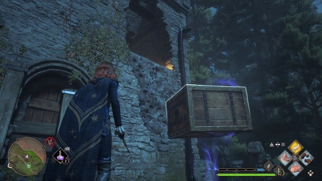 A player character that used Levioso to make a box float during the "The High Keep" quest in Hogwarts Legacy.