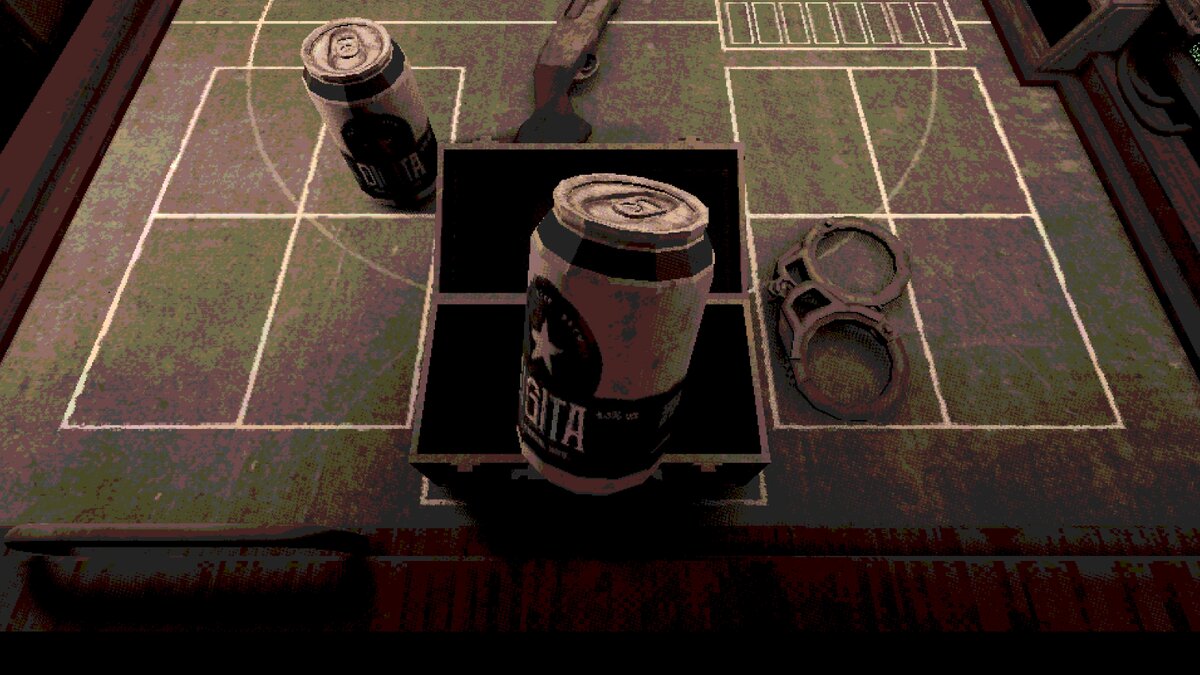 Item box with handcuffs and can in Buckshot Roulette
