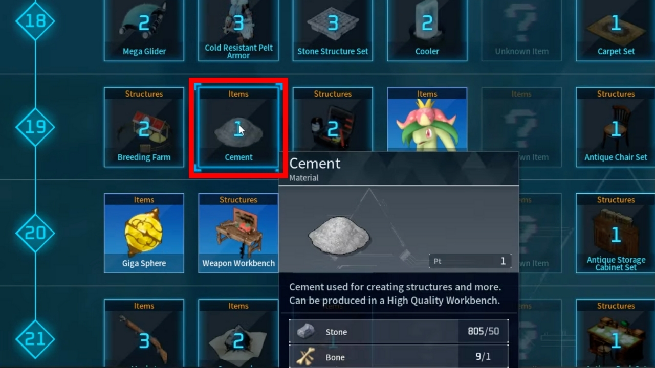 locked cement in technology tab of palworld