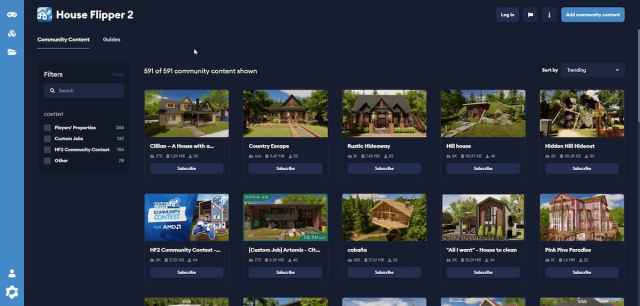 Mod.io house flipper 2 page showing player created houses