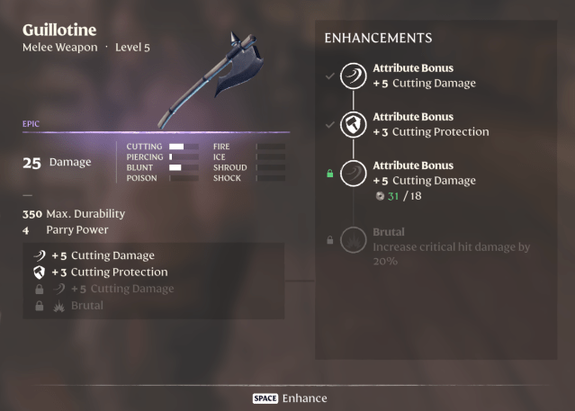 Rune enhancements for Gullotine weapon