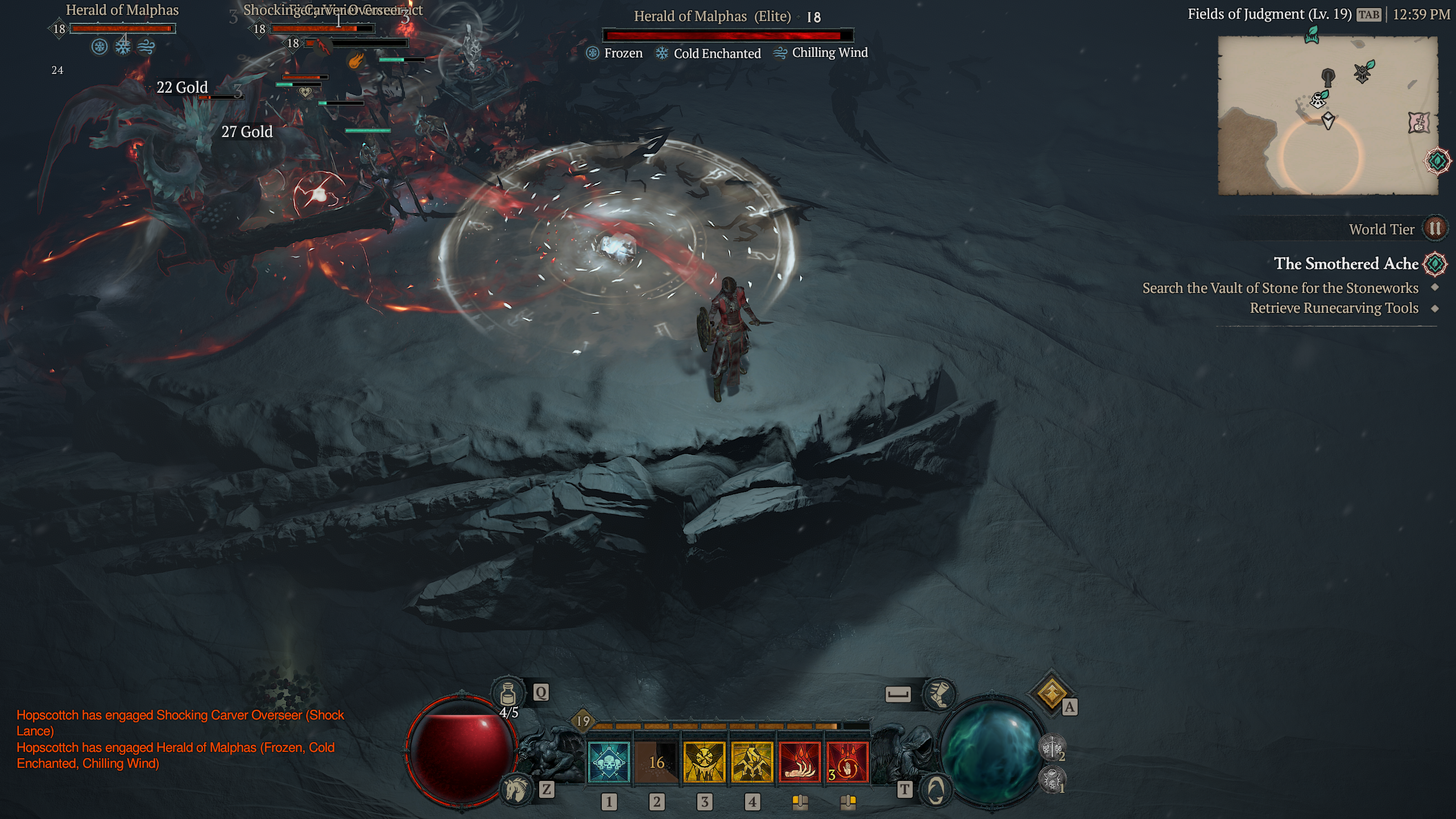 A Diablo 4 player fighting a Herald of Malphas during Arcane Tremors in season three.
