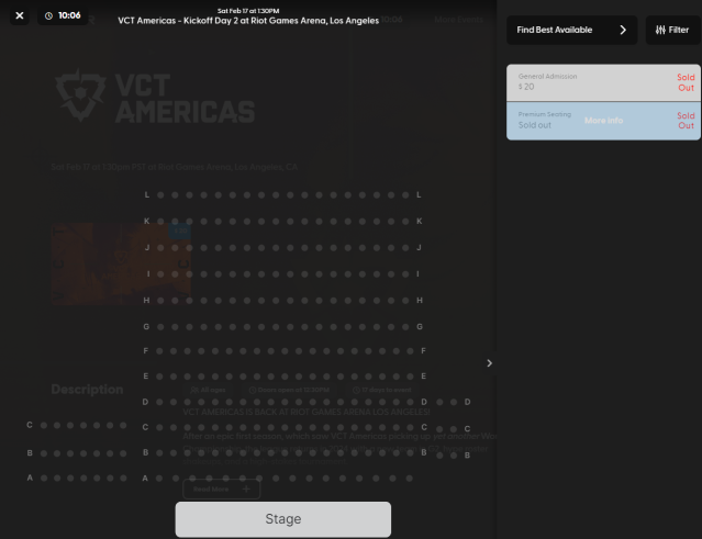 Билеты на VCT Americas на 17 февраля распроданы.