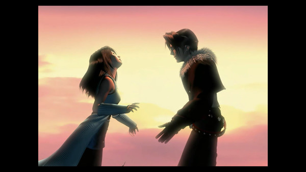 An iconic scene over a sunset in FFVIII