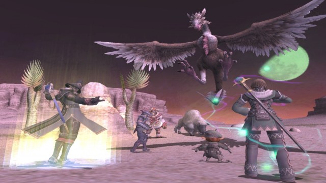A battle takes place in FFXI.