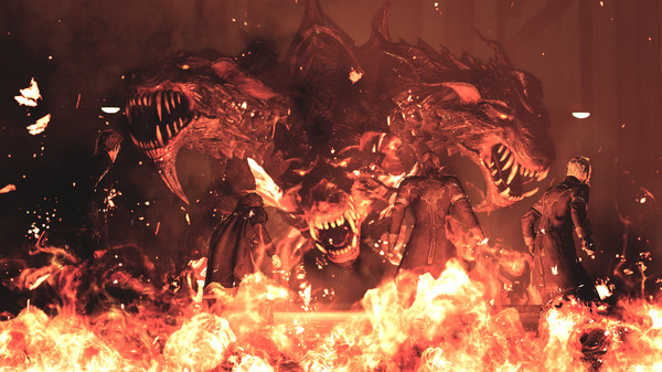 A battle with the stage set ablaze in FFXV.