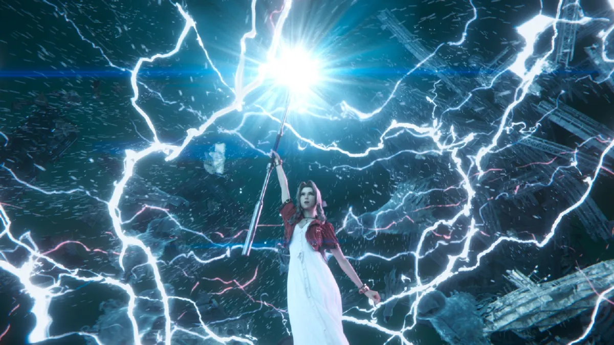 Final Fantasy 7 Rebirth Aerith casting lightning magic