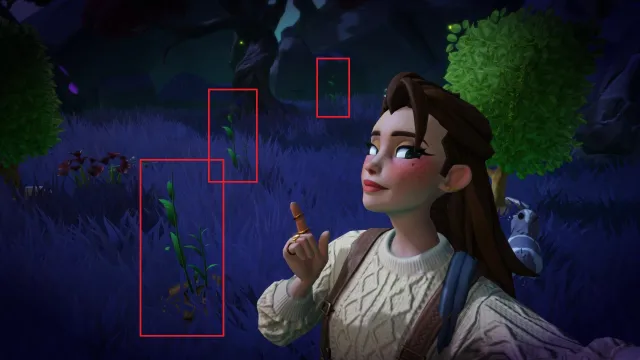 The player pointing at some Ginger plants.
